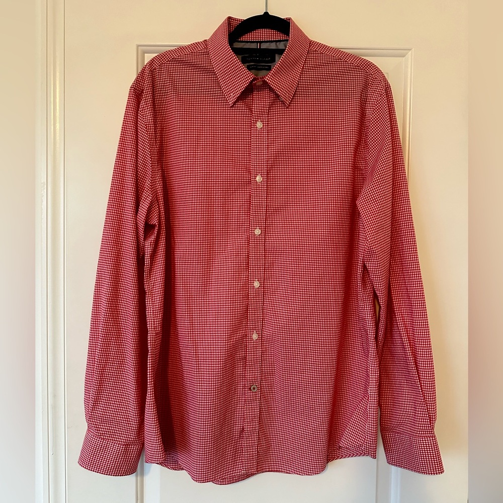 Tommy Hilfiger Red & White Gingham Picnic Plaid Slim-Fit Button-Down